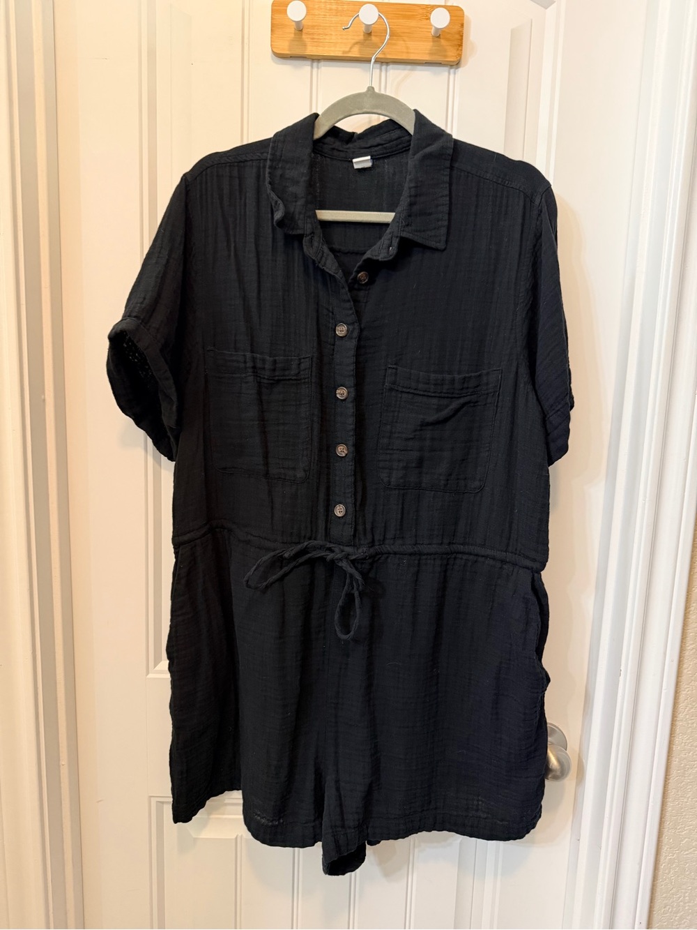 Old Navy Black Button-Up Short Romper